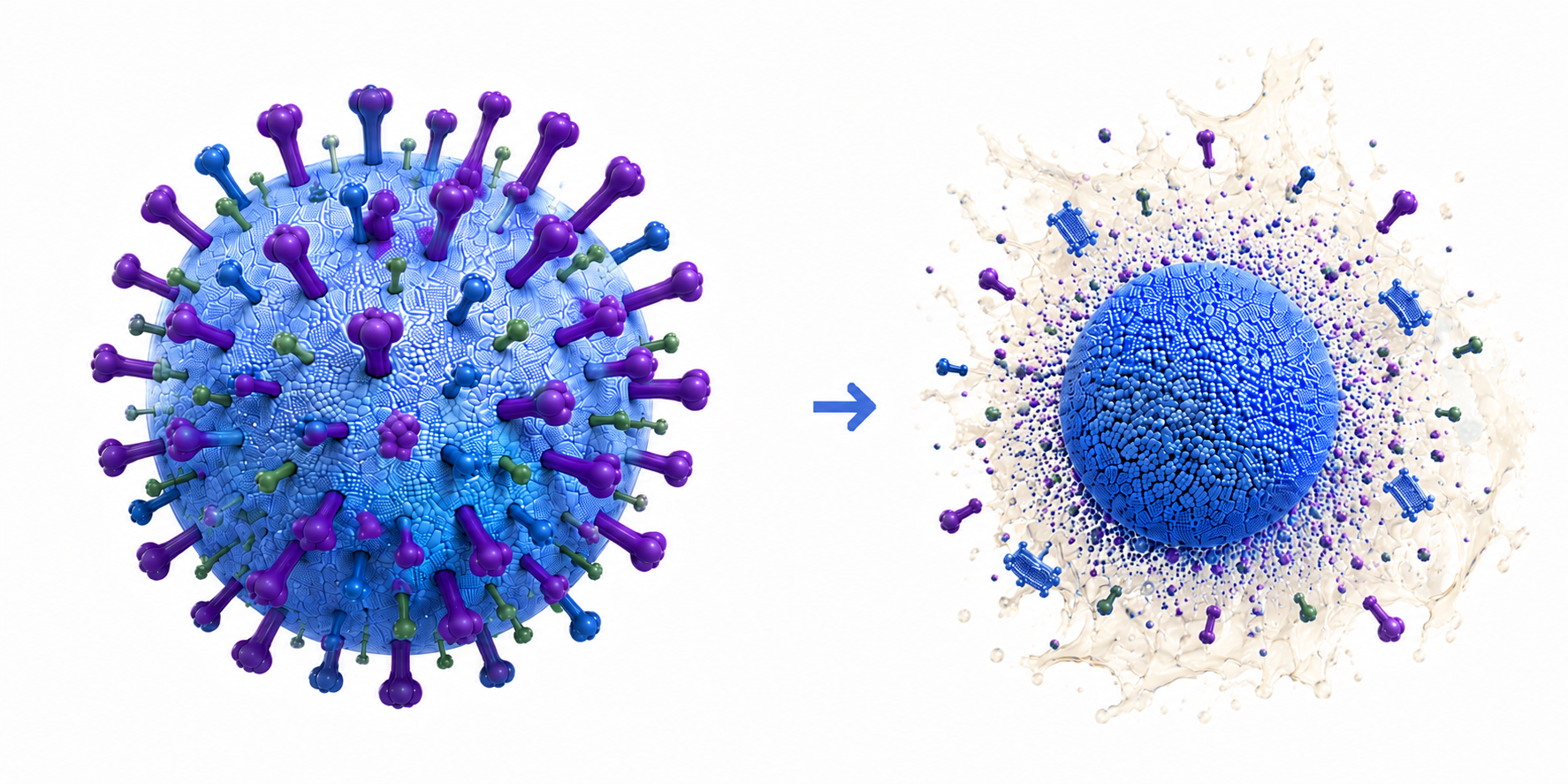 Illustration of a lipid envelope being disrupted